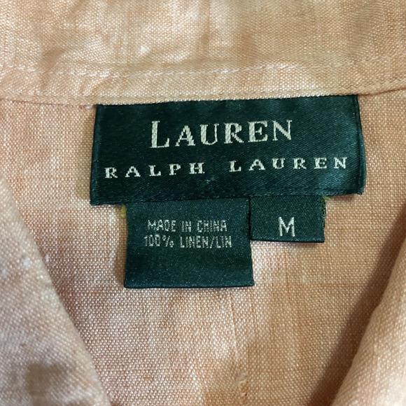 Lauren Ralph Lauren 100% Linen Peach Sleeveless Shirt Dress Women's Medium - Picture 6 of 8